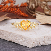 Nature Inspired 4 Prong Heart Shaped Citrine Wedding Ring